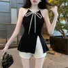 Top de Verano Elegante y Delgado para Mujer, Camisola de Punto sin Mangas con Escote Halter, Lazo y Diamantes