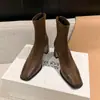 Moda Coreana de Moda Retro Patchwork Punta Cuadrada 2026 Tendencia Chic Otoño/Invierno Tacón Grueso Tacón Alto Botas Elásticas Botines Cortos para Mujer