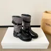 Botas Fascinação com Fivela ~ Fivela de Cinto Meia-Panturrilha Color Block Botas de Cavaleiro Botas Femininas 2026 Outono/Inverno Novas Botas Western Retrô Femininas
