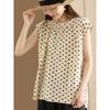 Top de Algodón y Lino con Estampado de Lunares para Mujer en Stock con Cremallera Trasera Invisible, Camisa con Abertura, Elegante Camiseta Pullover para Verano