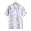 Camisas Casuales Finas de Verano Tejidas de Primavera para Mujeres de Mediana Edad y Mayores, Cardigan de Manga Corta Holgado de Talla Grande con Estampado para Madres Mayores