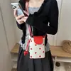 Bolsa de Lona de Lunares 2026 para Teléfono Móvil para Mujer, Solapa de Cuero, Cierre de Cordón con Lazo, Mini Bolso Cruzado con Perlas