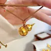 Mismo Estilo que el Collar Colgante de Calabaza Estilo Chino de la Tienda Dorada Puzuo, Colgante de Calabaza de Oro Arenado Método Antiguo, Cadena para Suéter, Colgante de Fortuna y Prosperidad, Versión para Pareja