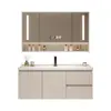 Combinación de mueble de baño con lavabo cerámico integrado color crema, mueble de lavabo de madera maciza para baño, tocador