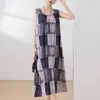 Novo Vestido de Algodão e Seda de Verão para Mulheres, Corte Amplo, Emagrecedor, Adequado para Mães de Meia-Idade e Idosas, Vestido Longo Elegante, Vestido de Praia
