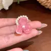 Novo Anel de Flor de Pérola Colorida Dopamina Coreana Design de Nicho Atmosfera Doce Anel Estilo Feriado para Mulheres