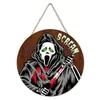 Bestseller transfronterizo letrero redondo de madera de Halloween para puerta con calavera, gato negro, calabaza y patrones de tumba, decoración colgante de puerta para crear ambiente