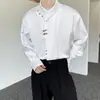 Camisa de Manga Larga con Cuello de Botón Metálico Estilo Chino de Moda Nacional para Hombres y Mujeres Camisa Holgada de Jacquard Satinado Yuppie para Parejas