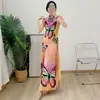 [Liquidação] conjunto moda feminina estampado manga curta comprimento médio saia plissada slim duas peças saia longa plissada