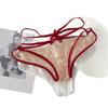 Tanga Sexy de Encaje Transparente Cruzado que Realza las Caderas con Aberturas y Lazo, Estilo Pura Pasión para Mujer, de Tiro Bajo