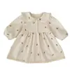 Novo Vestido de Primavera/Outono para Meninas Pequenas Macacão de Bebê Estilo Coreano Gola Boneca Manga Longa Roupinhas de Bebê Menina Vestido Infantil