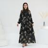 2025Loriya Aliexpress Vestido Estampado Puro Europeo y Americano con Cintura y Falda Larga Estampada hasta el Tobillo Lr747