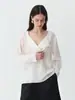 Nueva Camisa Francesa de Seda para Verano 2026 con Cuello de Solapa y Cuello en V, Diseño Original, Parte Delantera Fluida, Blusa de Mujer Holgada