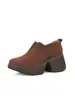Versión de Piel de Oveja ~ Tacón de 7.5 cm de Altura, Zapatos Individuales Elásticos de Boca Profunda y Punta Redonda Simples y Versátiles, Zapatos Pequeños de Cuero con Suela Gruesa Retro para Viajar al Trabajo para Mujer
