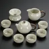Conjunto de Chá Cerâmico Bege da Fornalha Ru para Uso Doméstico, Xícaras de Chá de Luxo, Bule de Chá Kung Fu, Essencial para Preparo de Chá no Escritório