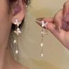 Habitación de Flores mariposa doble volando ~ Pendientes de botón con borla de perla de mariposa súper de hadas para mujer, un par de dos piezas, colgantes delanteros y traseros, nuevos, populares