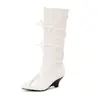 Bota de Montaria 202440 Botas de Cavaleiro 48 Tamanho Grande Europeu e Americano Botas de Salto Alto Bico Fino Comércio Exterior Cano Alto Novo Preto Feminino