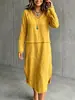Moda Femenina Otoño 2026 Transfronteriza Europea y Americana Color Sólido Borde Deshilachado Patchwork Cuello en V Holgado Casual Vestido de Manga Larga para Mujer