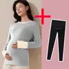 [Personalizado] Ropa de Maternidad Popular en Xiaohongshu Otoño e Invierno Camiseta de Terciopelo Cepillado por Ambos Lados Pantalones de Cintura Alta con Soporte Abdominal Conjunto de Dos Piezas