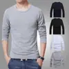 Camiseta de manga larga para hombre, otoño e invierno, camiseta ajustada de manga larga, camiseta juvenil de color liso, ropa superior, publicidad en blanco