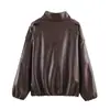 Para Comércio Exterior Transfronteiriço Europeu e Americano Roupas Femininas Aliexpress Mais Vendidas Outono Retro Versátil Solta Couro Sintético Gola Alta Jaqueta