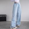 Pantalones rectos de estilo americano de secado rápido, nuevos pantalones deportivos de verano para mujer, pantalones a rayas que combinan con todo, pantalones casuales adelgazantes de pierna ancha.