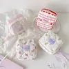 Estuche cuadrado de algodón acolchado con estampado floral estilo coreano para niñas, bolsa de almacenamiento para labiales y cables de datos, monedero portátil para estudiantes