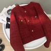 Abrigo Corto Estilo Chanel color vino para Mujer 2025 Nuevo Diseño de Terciopelo Sentido Casual Festivo Elegante Primavera y Otoño Top