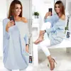 ZL762 en stock Amazon Europeo y Americano suelto murciélago manga larga 2022 cuello caído suéter de punto para mujer