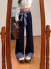 Jeans de Costuras de Diseño Nicho para Mujer Primavera y Otoño 2025 Nueva Llegada Lazo Cintura Alta Adelgazantes Holgados Rectos