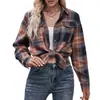 Roupas Europeias e Americanas Femininas Transfronteiriças 2025 Nova Camisa Amazon Outono e Inverno Moda Casual Camisa de Bolso Xadrez Solta para Mulheres
