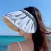 Chapéu de sol com formato de concha para mulheres, proteção UV, chapéu de sol com revestimento preto, faixa de cabeça dobrável, chapéu de sol para circunferência de cabeça pequena, proteção solar facial completa