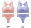Conjunto de sutiã esportivo feminino europeu e americano, à prova de choque, sem aro, confortável e anti-exposição, push-up, fitness