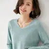 Suéter 100% lana otoño e invierno Nuevo cuello en V para mujer de cachemir tejido suelto jersey para usar debajo estilo coreano versátil suéter 2022