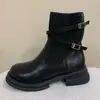 Botas Martin de mujer estilo británico 2026 nuevo modelo otoño e invierno, botas calcetín elásticas con forro de felpa, populares botas cortas negras de suela gruesa y ajustadas