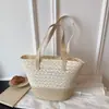 2026 Verão Novo Estilo Renda Palha Bolsa Tote Feminina Bolsa Grande Capacidade Férias na Praia Bolsa de Ombro Bolsa Tecida