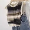 Entrega en una sola pieza color de contraste adelgazante que reduce la edad chaleco sin mangas de punto a rayas para mujer top corto ajustado tipo 'hot girl' bm de verano