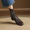 Nuevas botas Martin de punta cuadrada para otoño e invierno, comercio exterior transfronterizo, botines de tacón grueso, ajustados retro, botas elásticas con cremallera trasera, botas negras para mujer