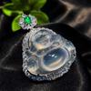 Pingente de Ágata Calcedônia Buda Grande Barriga Banhada a Prata Natural Buda Sorridente de Gelo Alto Gong Jade Novo Colar Estilo Nacional Chinês
