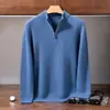 Suéter de cachemira 2026 invierno nuevo para hombre cuello alto base siete agujas doble hilo engrosado media cremallera suéter cálido