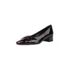 Zapatos Individuales Muy Elegantes Cuadrados Pequeños con Lazo Degradado de Piel de Oveja Primavera 2026 Tacón Medio Grueso Piel Genuina Corte en V Boca Baja para Mujer