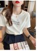 Camiseta de Manga Corta con Letras para Mujer Ins Trbottomy 2025 Verano Nueva Versátil Top Básico Blanco Suelto Camiseta Interior para Mujer