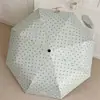 Guarda-chuva dobrável fresh de bolinhas para meninas, borracha preta, uso duplo para sol e chuva, totalmente automático, proteção solar, guarda-chuva de cápsula portátil