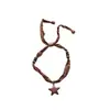 Colar Pingente Estrela de Resina Vintage com Contas de Algodão e Linho Corrente para Clavícula Estilo Étnico Corrente para Suéter Design de Nicho