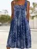 Vestido de Comercio Exterior Transfronterizo Talla Europea, Vestido sin Mangas de Tirantes Redondo Vintage, Estilo Casual Holgado para Vacaciones, Vestido sin Mangas con Bolsillo Estampado