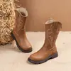 Botas Vaqueras Bordadas de Suela Gruesa Retro 2026 Otoño Botas Largas de Viaje del Oeste para Niños Europeos y Americanos Botas de Pradera Botas para Niñas