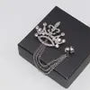 Broche de Corona de Moda Nuevo Broche de Diamante Popular Europeo y Americano Cadena para el Pecho Chapada en Plata Pin de Solapa para Traje Accesorios para la Ropa