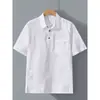 Estilo Old Money Camisa de Lino Puro Manga Corta Polo para Hombre Delgado Verano Casual Top de Lino