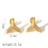 Brincos de aço inoxidável de alta qualidade, moda transfronteiriça, 18K, cauda de peixe dourado, Coroa, incrustados com diamantes, brincos que não desbotam