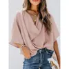 Moda Femenina Europea y Americana Nueva 2025 Sitio Independiente de Amazon Blusa Casual Elegante para Dama de Corte Holgado con Cuello Oscilante